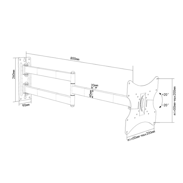 TV-Halterung 80 cm von der Wand entfernt für Samsung 32-44"