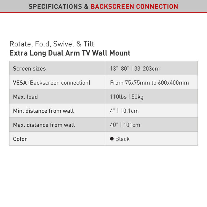 Riesige TV-Halterung | 1 Meter | 13"-80" | Barkan-Reittiere