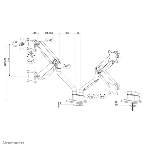 Neomounts DS70S-950BL2 Schwarzer Full Motion Monitorarm für 17-35" Bildschirme