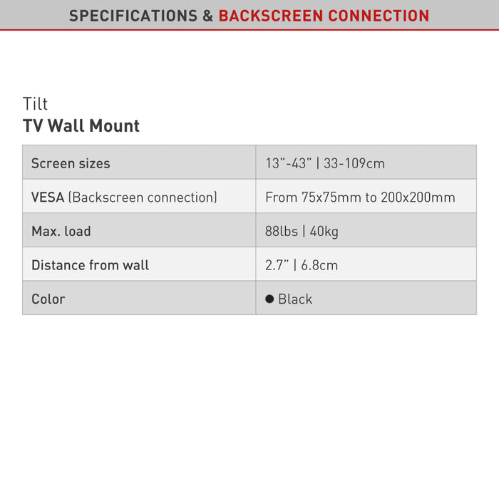 Kompakte neigbare Wandhalterung für Bildschirme bis 43 Zoll