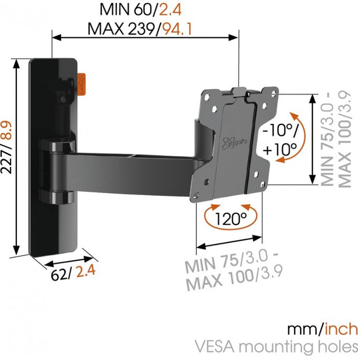 Vogels WALL 2025 Draaibare tv muurbeugel zwart tot 26 inch