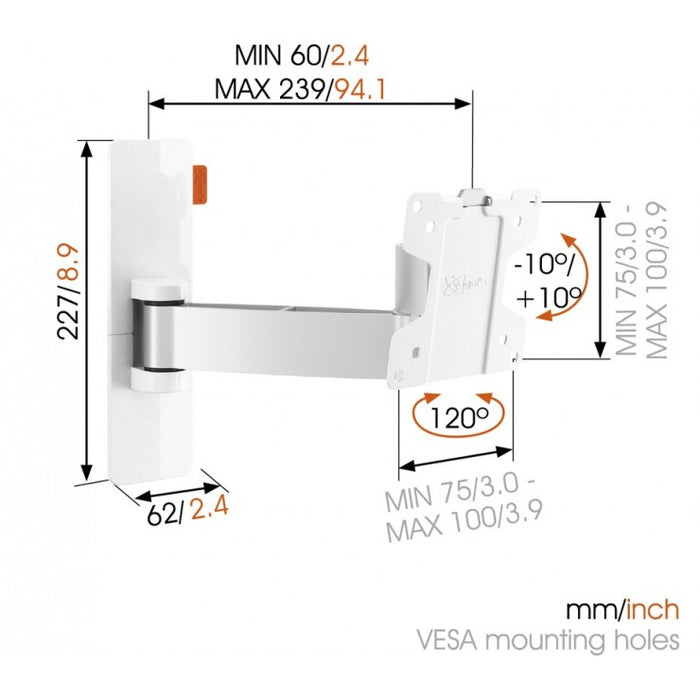 Vogels WALL 2025 Draaibare tv muurbeugel wit tot 26 inch