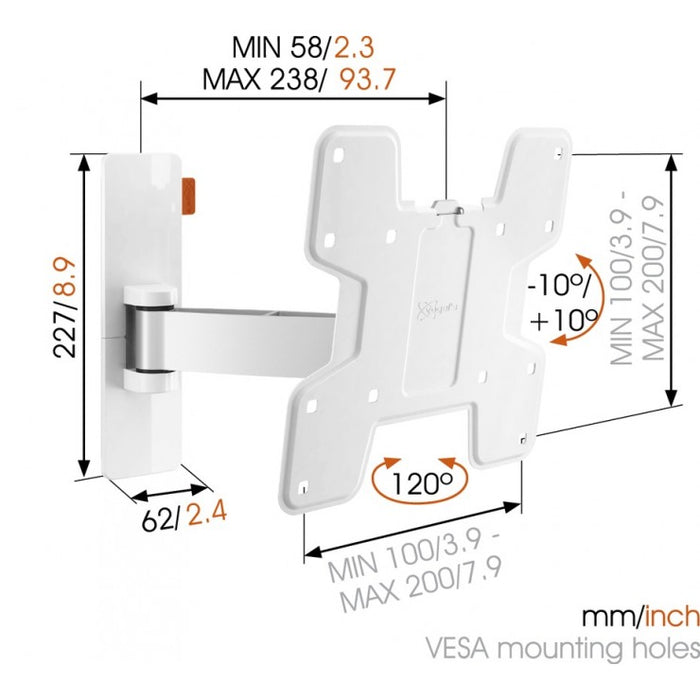 Vogels WALL 2125 draaibare tv muurbeugel wit tot 37 inch