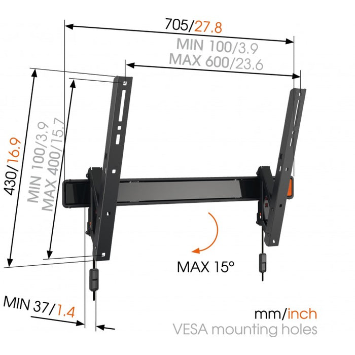 Vogel's WALL 2315 neigbare Wandhalterung für Bildschirme bis 65 Zoll