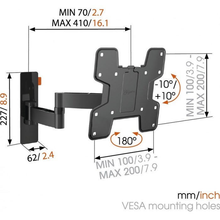 Vogels WALL 2145 draaibare tv muurbeugel zwart tot 37 inch