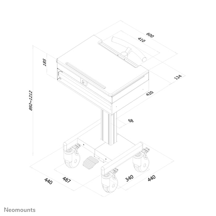 MED-M100 ist ein mobiler Arbeitsplatz für Laptop, Tastatur und Maus.