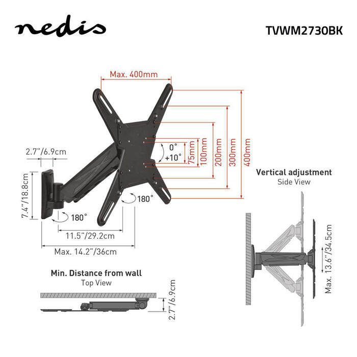 Vertikale TV-Wandhalterung | 29 - 55" | Max. 20 kg | 345 mm vertikale Reichweite