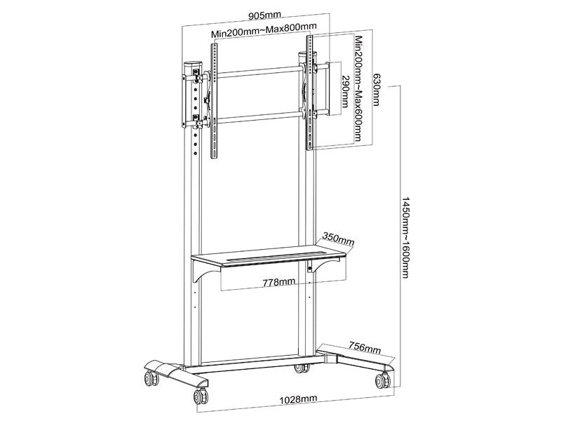 Rollbarer TV Ständer bis 100 Zoll – Schwer belastbar | Wolff Mount | VESA 800x600 | 80 KG